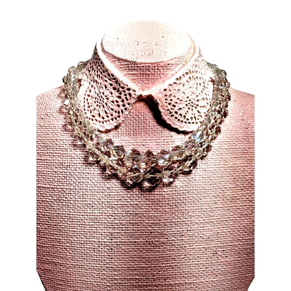 Crystal Beaded Jewelry Lot 2 Necklace Bracelet AB Finish Vintage 1950s Coquette